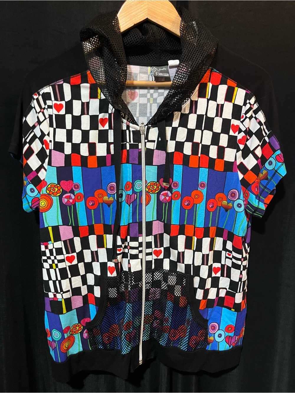 Dolcezza Pattern-Block Zip-Up Hoodie Jacket - Bold Geometric & Floral Art - Picture 3 of 9